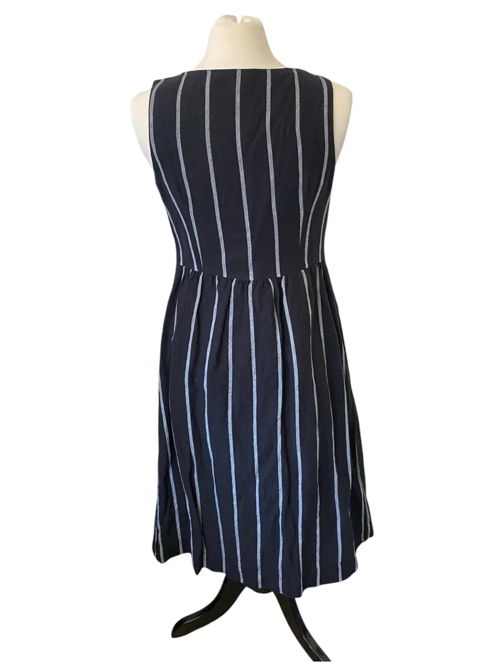 GAP Linen Cotton Striped Midi Dress Size 6 Button Front Pockets Black